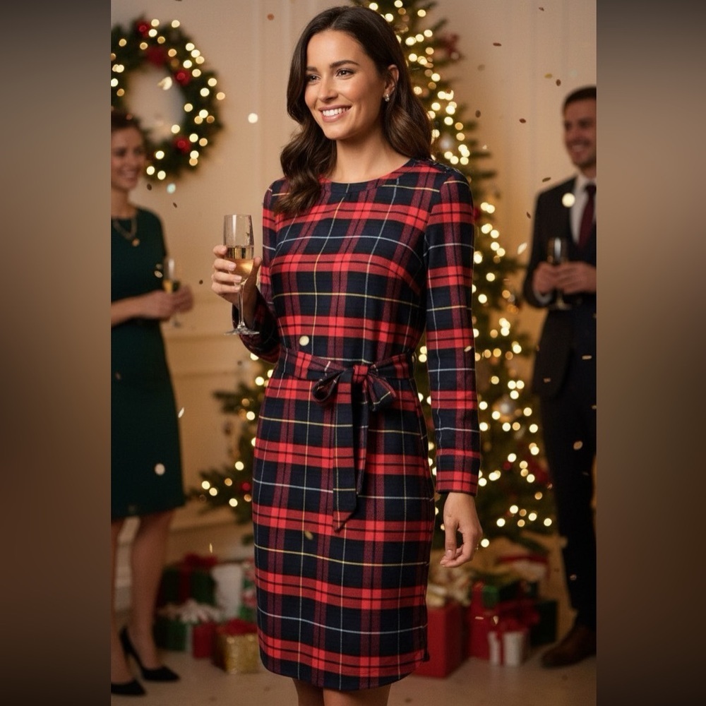 A.P.C. Rue Madame Paris Red Tartan Plaid Flannel Holiday Midi Dress M preppy